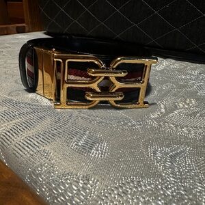 Bally Black Leather Belt with Gold Buckle
